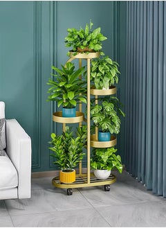 LEDIN Plant Stand 360° Rotating Plant Stand, 120 cm Height, 5-Tier Balcony Flower Stand, Round Metal Plant Stand with 4 Wheels (Gold)  - Image 2