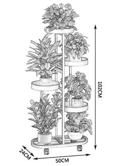 LEDIN Plant Stand 360° Rotating Plant Stand, 120 cm Height, 5-Tier Balcony Flower Stand, Round Metal Plant Stand with 4 Wheels (Gold)  - Image 5