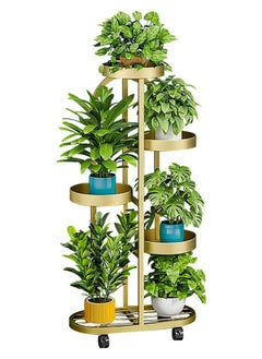 LEDIN Plant Stand 360° Rotating Plant Stand, 120 cm Height, 5-Tier Balcony Flower Stand, Round Metal Plant Stand with 4 Wheels (Gold)  - Image 3