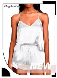 Women's Silk Satin Ruffled Pajamas Sets Cami Shorts Sets Sleepwear