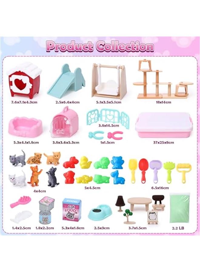 Cat Sandbox Toys Kids Play Sand Kit Toddler Sensory Bin Toy 2.2lbs Sand Pet Cat Figures Care Role Pretend Play Beach Toy Birthday Gift for Girls Boys 3 4 5 6 7 8 Years Old - Image 2