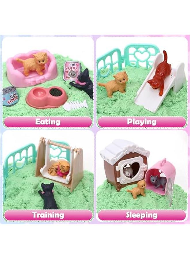 Cat Sandbox Toys Kids Play Sand Kit Toddler Sensory Bin Toy 2.2lbs Sand Pet Cat Figures Care Role Pretend Play Beach Toy Birthday Gift for Girls Boys 3 4 5 6 7 8 Years Old - Image 5