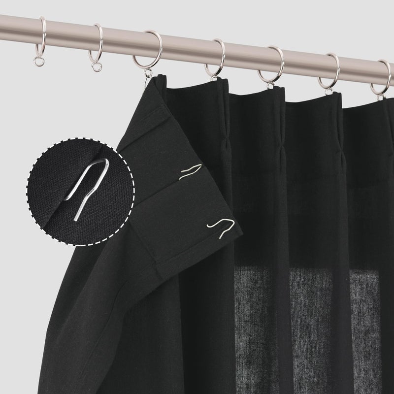 Aersas Black Pinch Pleated Semi Sheer Curtains 108 Inches Long for Living Room 2 Panels Set Linen Pleat Drapes Back Tab Farmhouse Modern Ceiling to Floor 108 Inch Curtains for Bedroom Window 9 FT - Image 2