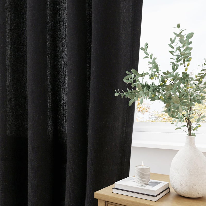 Aersas Black Pinch Pleated Semi Sheer Curtains 108 Inches Long for Living Room 2 Panels Set Linen Pleat Drapes Back Tab Farmhouse Modern Ceiling to Floor 108 Inch Curtains for Bedroom Window 9 FT - Image 4