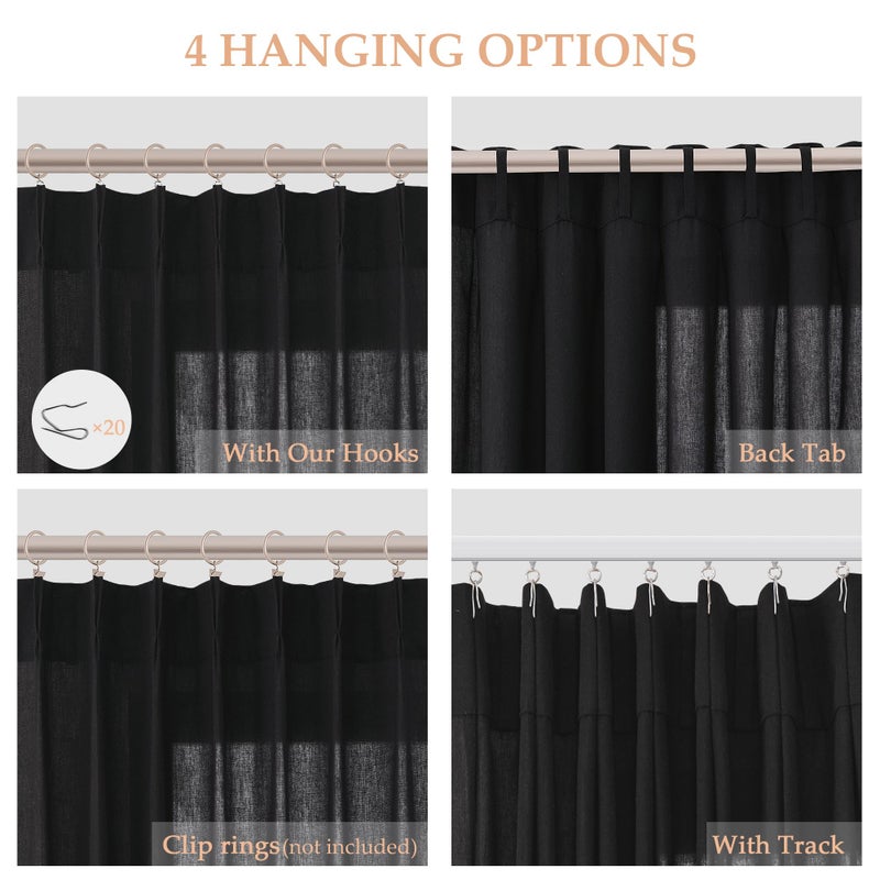 Aersas Black Pinch Pleated Semi Sheer Curtains 108 Inches Long for Living Room 2 Panels Set Linen Pleat Drapes Back Tab Farmhouse Modern Ceiling to Floor 108 Inch Curtains for Bedroom Window 9 FT - Image 5