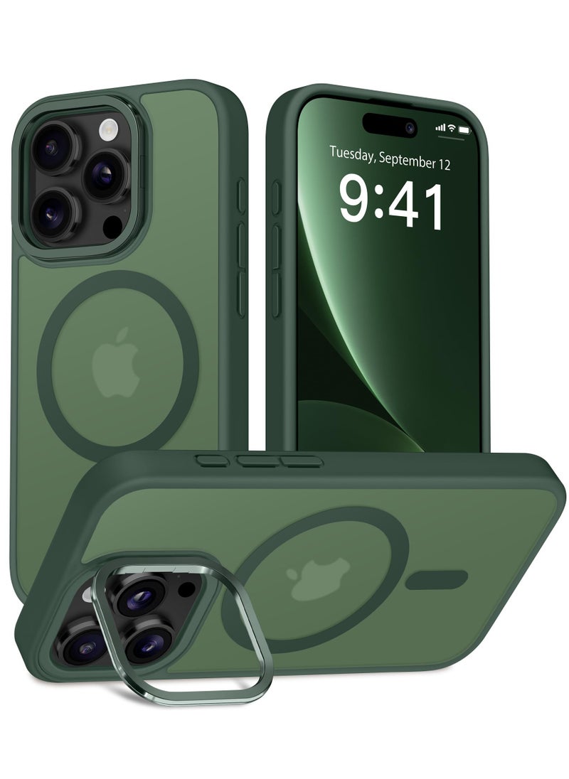 GolbinBox For iPhone 15 Pro Case Magsafe Compatible Built-in Invisible Kickstand Premium Drop Protection Scratch-Resistant Translucent Matte Hard Back Shockproof Protective Phone Case Dark Green  - Image 1