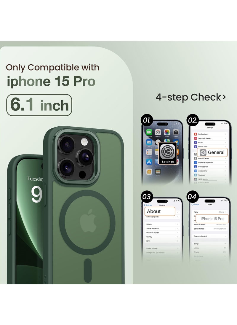 GolbinBox For iPhone 15 Pro Case Magsafe Compatible Built-in Invisible Kickstand Premium Drop Protection Scratch-Resistant Translucent Matte Hard Back Shockproof Protective Phone Case Dark Green  - Image 2