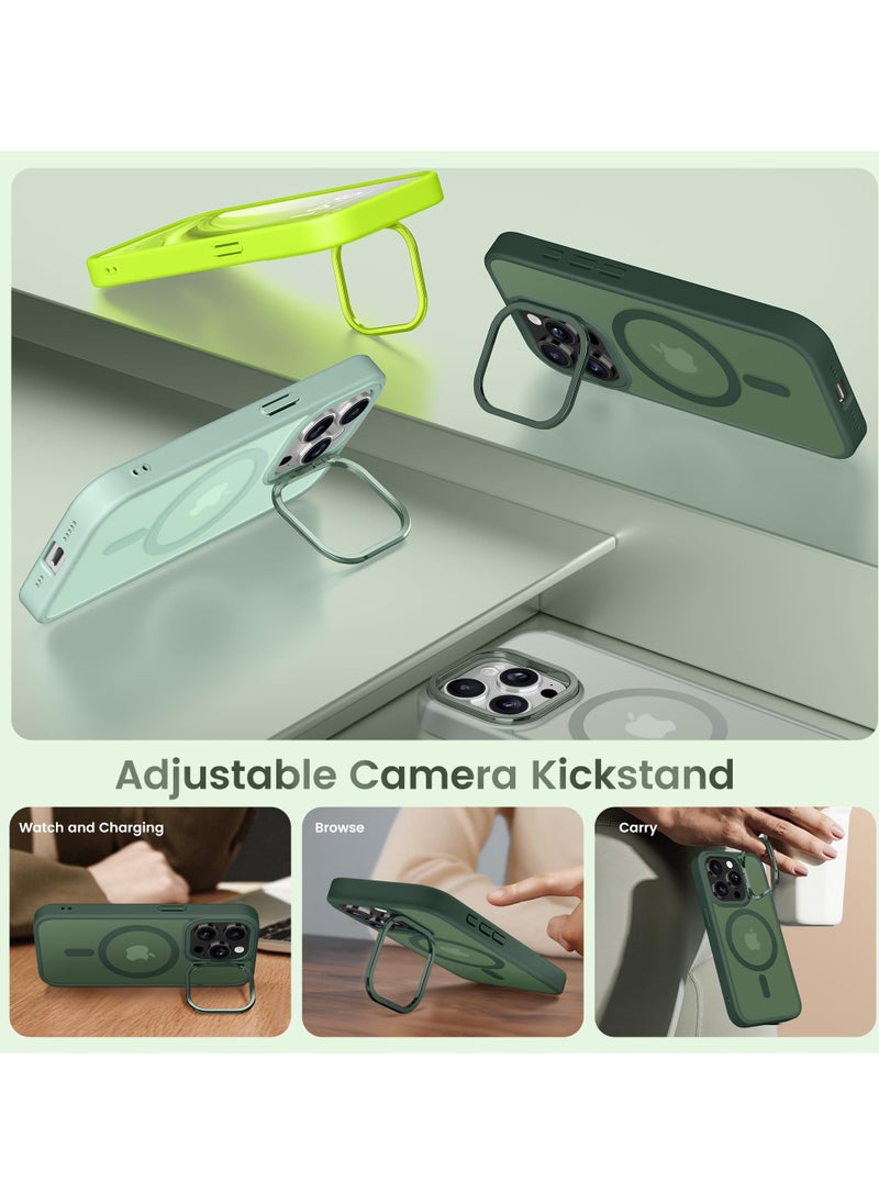 GolbinBox For iPhone 15 Pro Case Magsafe Compatible Built-in Invisible Kickstand Premium Drop Protection Scratch-Resistant Translucent Matte Hard Back Shockproof Protective Phone Case Dark Green  - Image 3