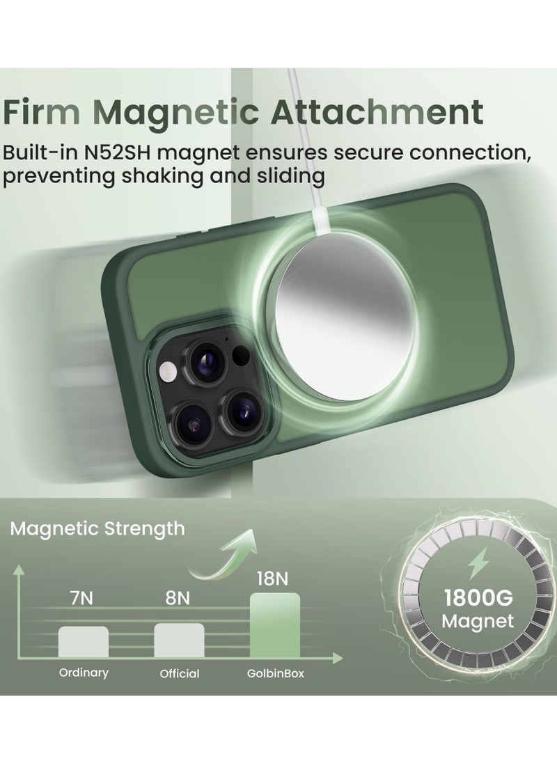 GolbinBox For iPhone 15 Pro Case Magsafe Compatible Built-in Invisible Kickstand Premium Drop Protection Scratch-Resistant Translucent Matte Hard Back Shockproof Protective Phone Case Dark Green  - Image 4