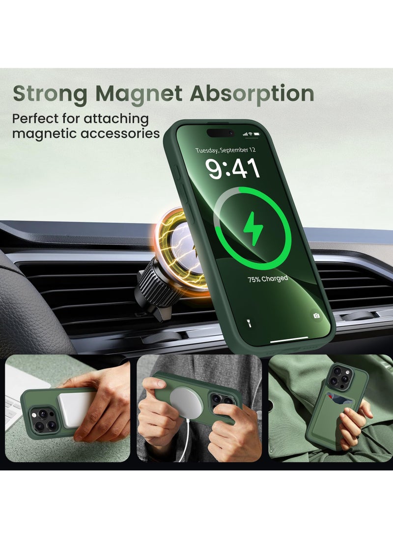 GolbinBox For iPhone 15 Pro Case Magsafe Compatible Built-in Invisible Kickstand Premium Drop Protection Scratch-Resistant Translucent Matte Hard Back Shockproof Protective Phone Case Dark Green  - Image 5