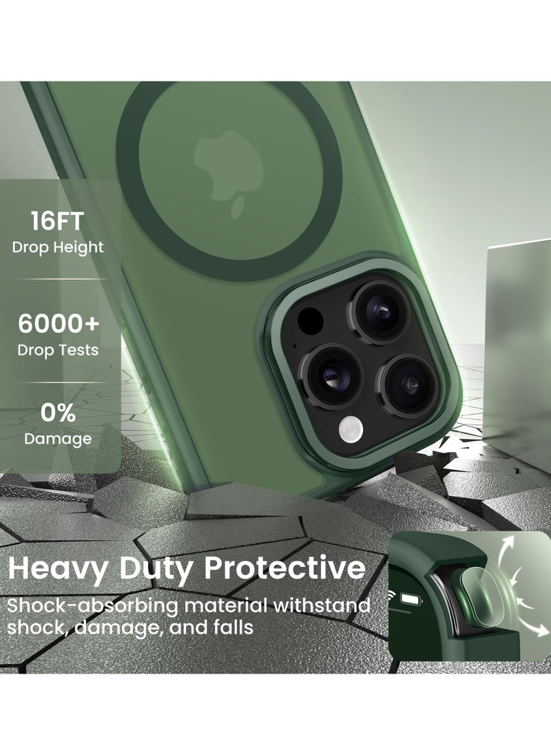 GolbinBox - For iPhone 15 Pro Case Magsafe Compatible Built-in Invisible Kickstand Premium Drop Protection Scratch-Resistant Translucent Matte Hard Back Shockproof Protective Phone Case Dark Green - Image 1