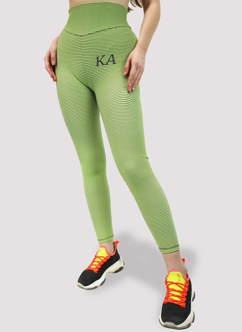 Kidwala Striped Capri Leggings - High Waisted Workout Gym Yoga Scrunch Pants For Women (Small, Green) - Image 2