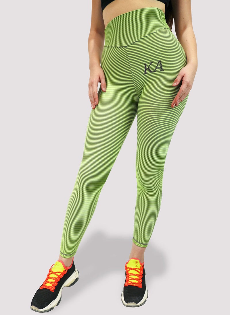 Kidwala Striped Capri Leggings - High Waisted Workout Gym Yoga Scrunch Pants For Women (Small, Green) - Image 1