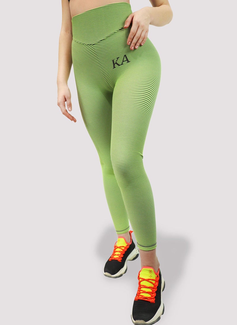 Kidwala Striped Capri Leggings - High Waisted Workout Gym Yoga Scrunch Pants For Women (Small, Green) - Image 5