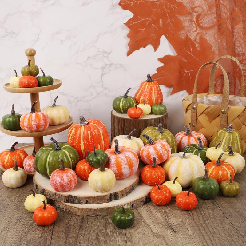 winemana winemana 46 Pcs Assorted Size Artificial Pumpkins Fall Decorations  Mixed-Color Foam Pumpkin Autumn Decor  Decorative Faux Pumpkin for Thanksgiving Table Centerpiece Mantle Bowl Wedding Party  - Image 4