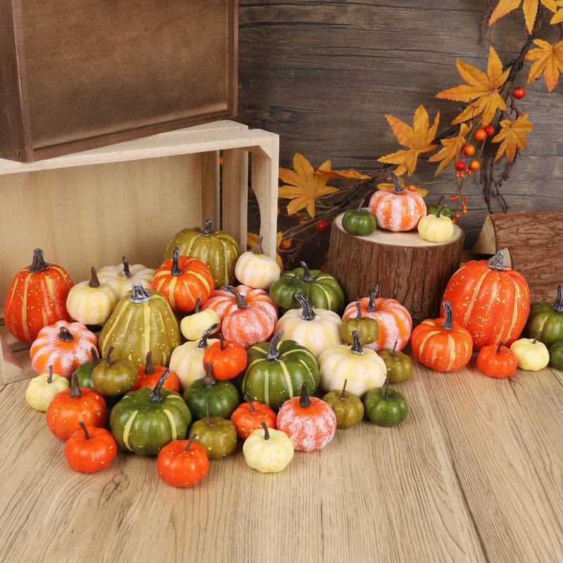 winemana winemana 46 Pcs Assorted Size Artificial Pumpkins Fall Decorations  Mixed-Color Foam Pumpkin Autumn Decor  Decorative Faux Pumpkin for Thanksgiving Table Centerpiece Mantle Bowl Wedding Party  - Image 3