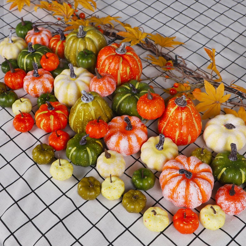 winemana winemana 46 Pcs Assorted Size Artificial Pumpkins Fall Decorations  Mixed-Color Foam Pumpkin Autumn Decor  Decorative Faux Pumpkin for Thanksgiving Table Centerpiece Mantle Bowl Wedding Party  - Image 5