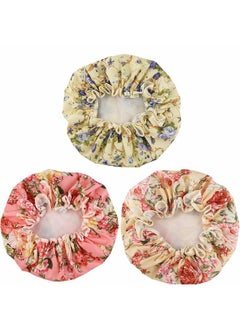 AIPAO Shower Caps, 3 PACK Bath Cap for Women Waterproof & Adjustable Double Layered Shower Cap (Multi-colored-7)  - Image 2