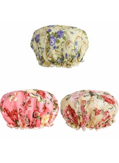AIPAO Shower Caps, 3 PACK Bath Cap for Women Waterproof & Adjustable Double Layered Shower Cap (Multi-colored-7)  - Image 1