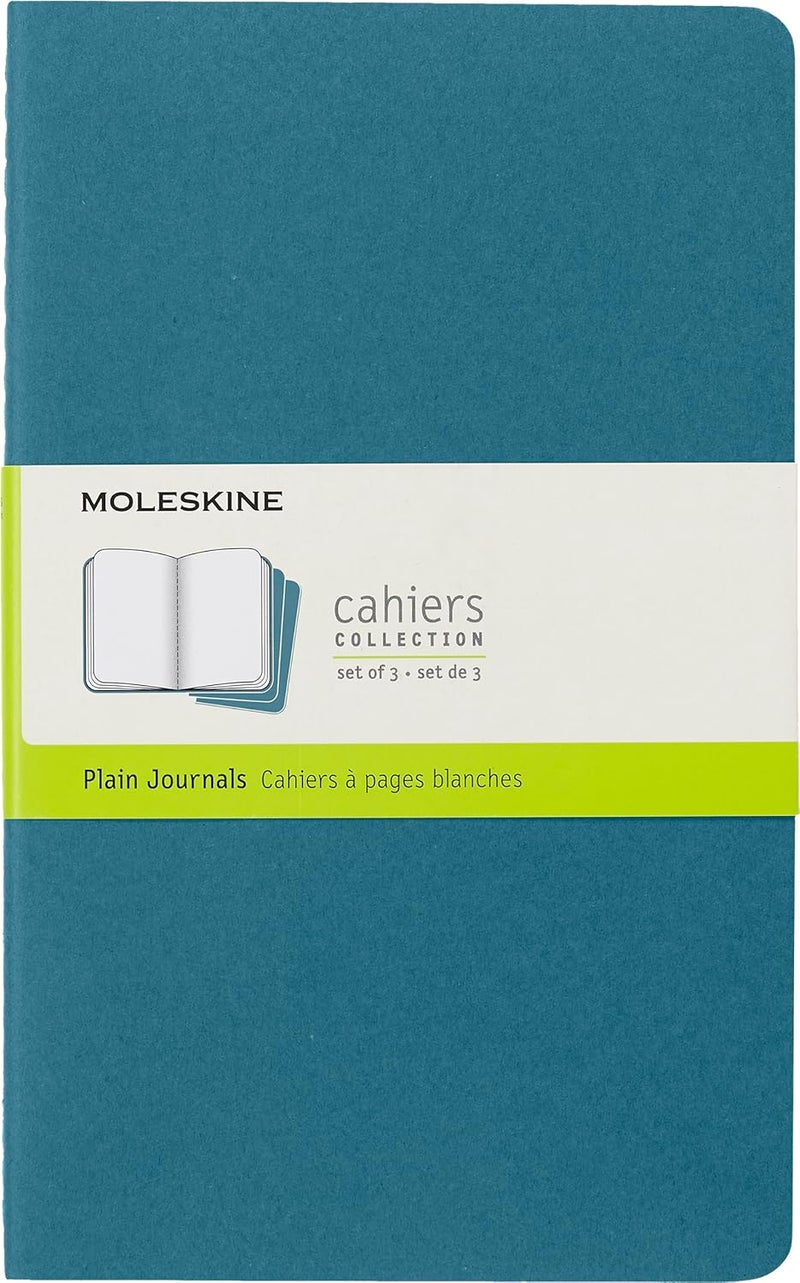 Cahier Journal, Soft Cover, Large (5" x 8.25") Plain/Blank, Brisk Blue, 80 Pages (Set of 3) - Image 1