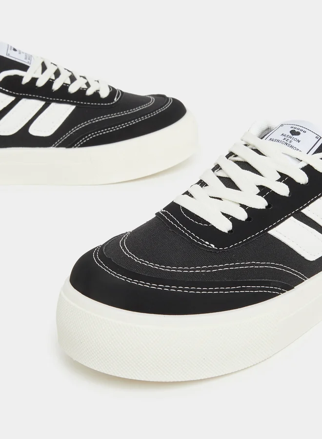 Styli Styli Panelled Lace Up Sneakers with Stitching Detail