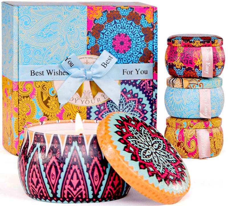 YINUO LIGHT Scented Candles Gifts Set, 4 Pack Aromatherapy Candles for Home Scented, Stress Relief Gifts for Women, 120 H Lasting Burn Natural Soy Wax Candle for Birthday Valentine Mother's Christmas Day - Image 1