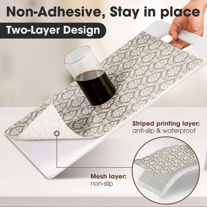 ALIUNI Drawer and Shelf Liner, Non-Slip Kitchen Cabinet Liners Non-Adhesive Thick Strong Grip Waterproof Washable Mats Protect Dresser Shelves Cupboard Bathroom Cabinets, Boho: Beige, 12 in X 10 FT - Image 3