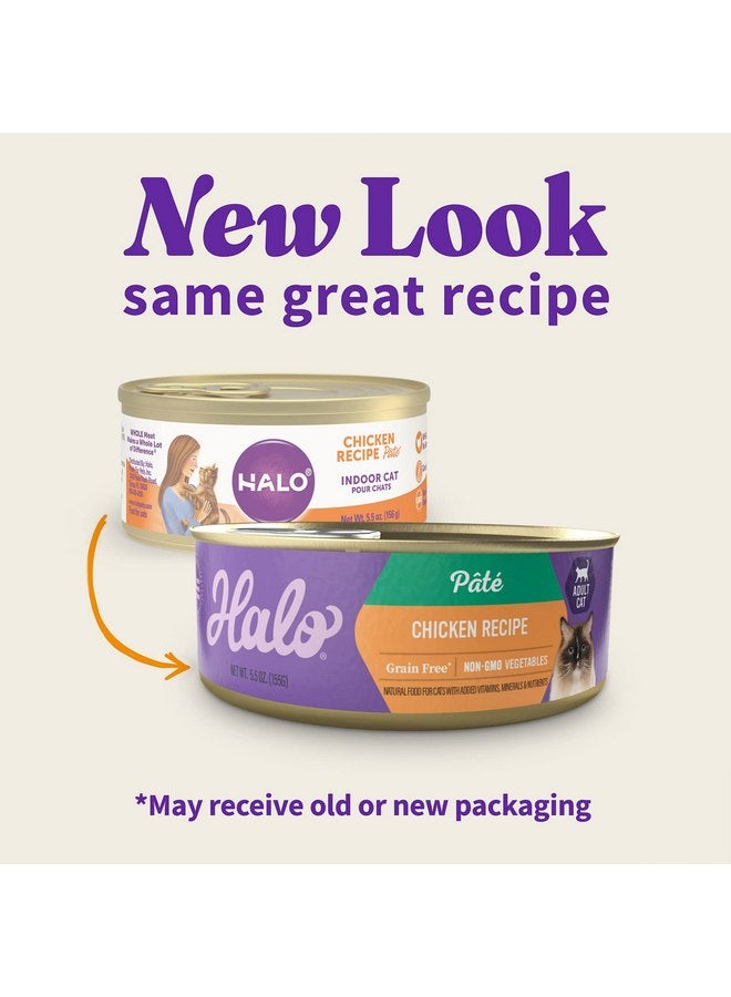Halo Adult Grain Free Wet Cat Food Pate, Chicken Recipe, Healthy Cat Food with Real, Whole Chicken, 5.5 oz Can (Pack of 12) - Image 2