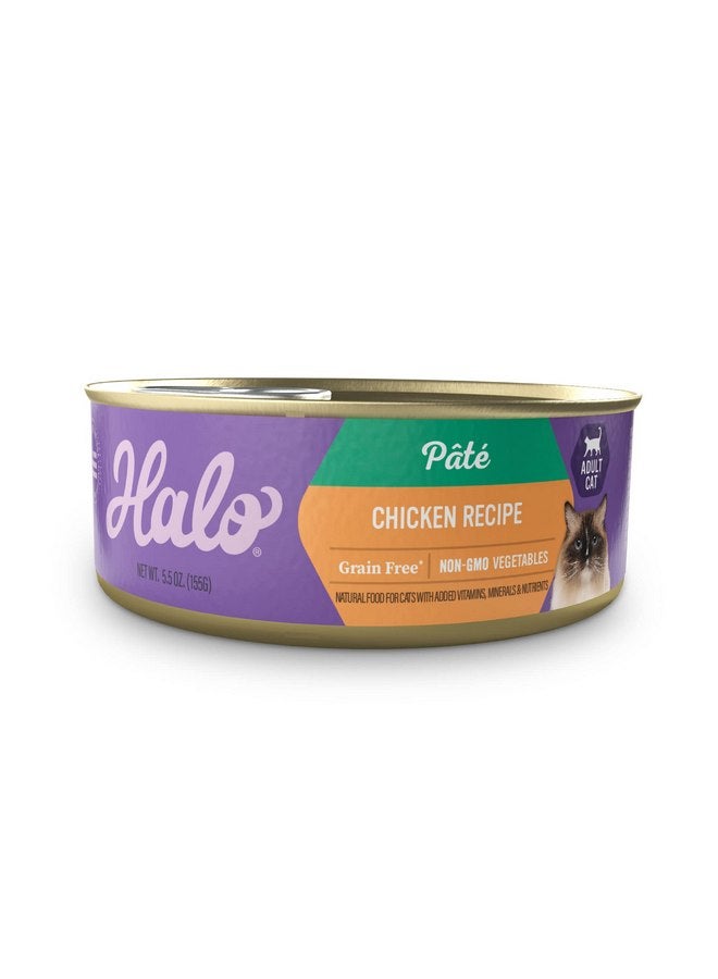 Halo Adult Grain Free Wet Cat Food Pate, Chicken Recipe, Healthy Cat Food with Real, Whole Chicken, 5.5 oz Can (Pack of 12) - Image 1