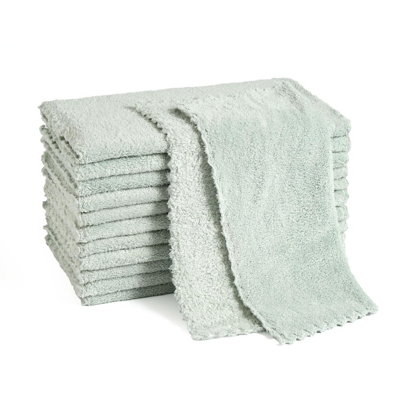 Neessno 12 Pack Cleaning Cloth,Ultra Soft Absorbent Quick Drying Microfiber Cleaning rags,No scratches,Reusable,Washable,Lint Free Cleaning Towels for Kitchen,Window,Glass,car,11.8"Ã—11.8"(Light Green) - Image 1