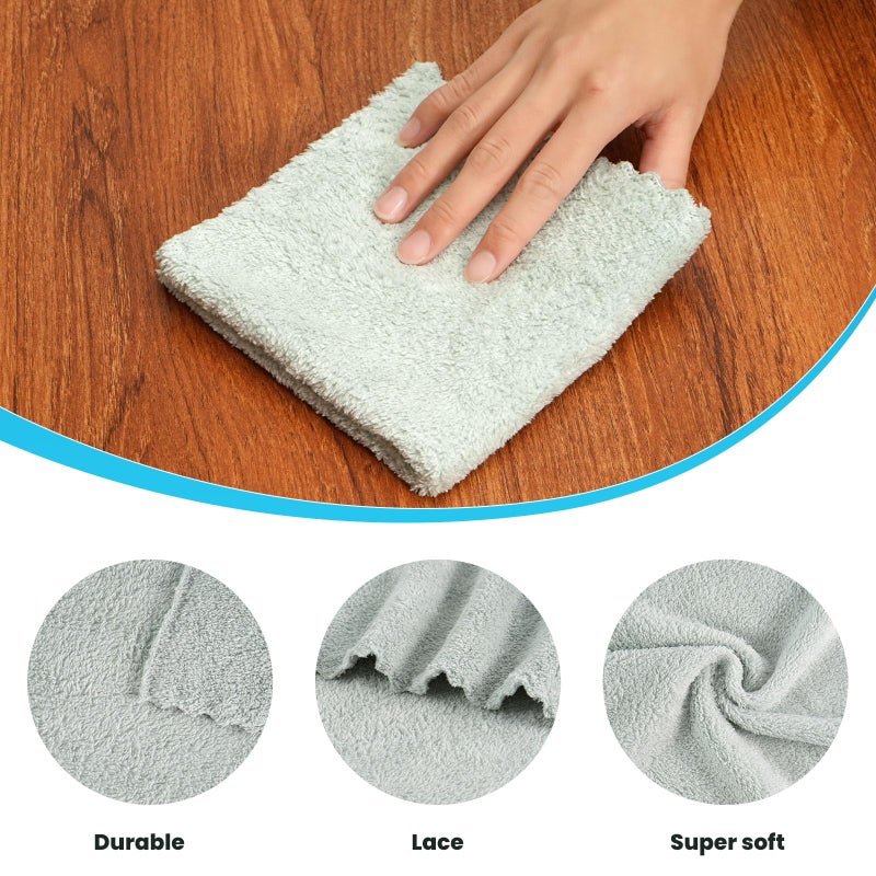 Neessno 12 Pack Cleaning Cloth,Ultra Soft Absorbent Quick Drying Microfiber Cleaning rags,No scratches,Reusable,Washable,Lint Free Cleaning Towels for Kitchen,Window,Glass,car,11.8"Ã—11.8"(Light Green) - Image 2