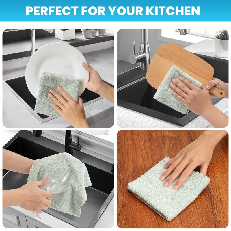 Neessno 12 Pack Cleaning Cloth,Ultra Soft Absorbent Quick Drying Microfiber Cleaning rags,No scratches,Reusable,Washable,Lint Free Cleaning Towels for Kitchen,Window,Glass,car,11.8"Ã—11.8"(Light Green) - Image 4