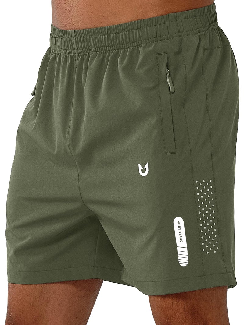 NORTHYARD Men's Athletic Running Shorts Quick Dry Workout Shorts 7"/ 5"/ 9" Lightweight Sports Gym Basketball Shorts Hiking Exercise ARMYGREEN-5inch L - Image 1