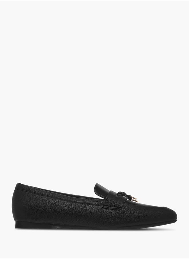 Celeste - Women's Solid Slip-On Loafers with Charm Detail - Image 1