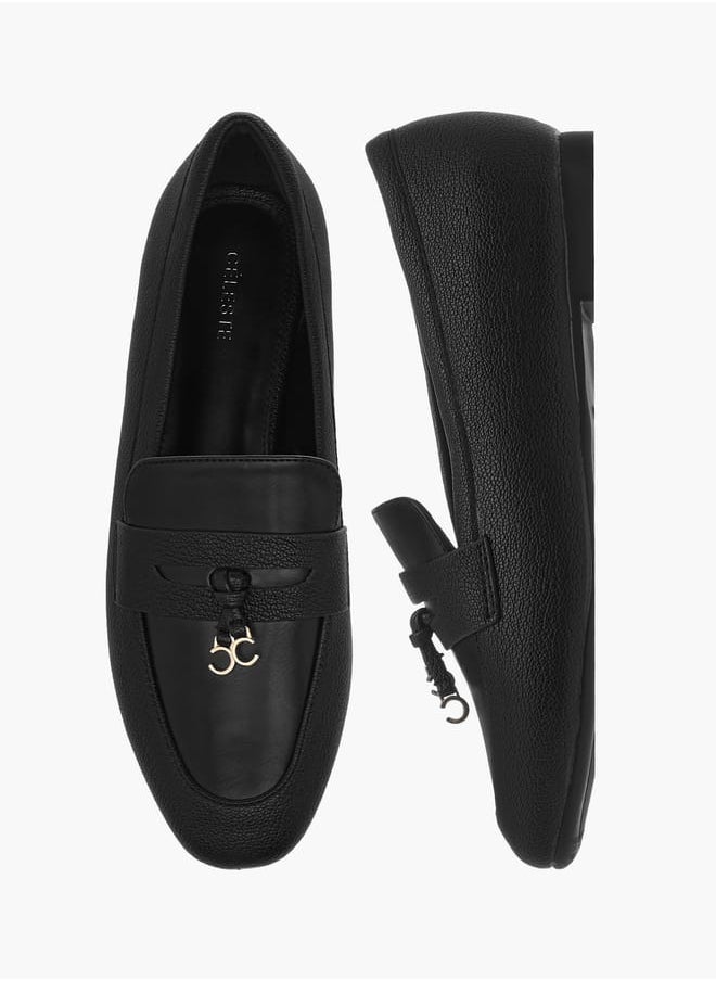 Celeste - Women's Solid Slip-On Loafers with Charm Detail - Image 1