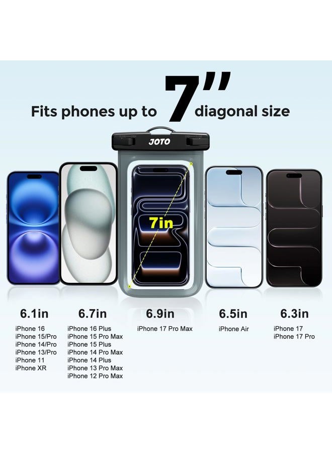 JOTO Universal Waterproof Phone Pouch Cellphone Dry Bag Case for iPhone 17 16 15 14 13 12 11 Pro Max Air Mini Plus Xs XR X 8 7 6S, Galaxy S23 S22 S21 Plus Note, Pixel up to 7" -Grey - Image 4