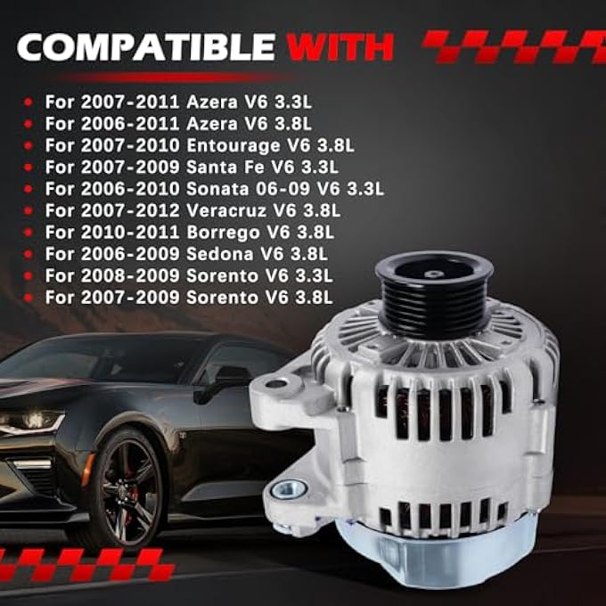 Autodevil 11191 Alternator Compatible with Azera Entourage Santa Fe Veracruz Sonata Borrego Sorento Replace OE 11193, 373003C120 - Image 2