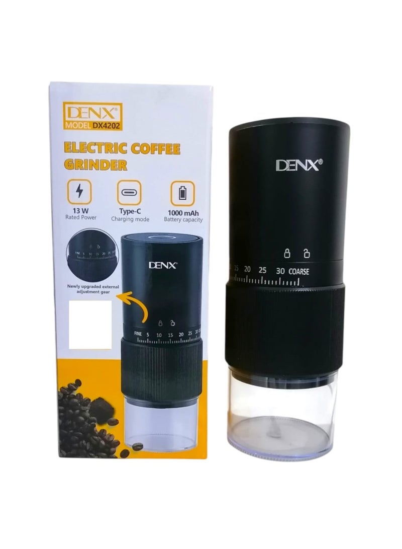 دينكس مطحنة قهوة كهربائية محمولة قابلة لإعادة الشحن بقوة 13 وات، لون أسود، بمنفذ USB-C - Image 1