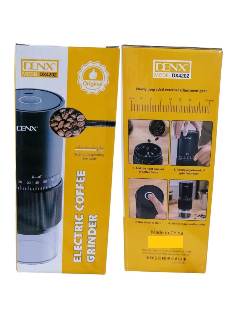 دينكس مطحنة قهوة كهربائية محمولة قابلة لإعادة الشحن بقوة 13 وات، لون أسود، بمنفذ USB-C - Image 3