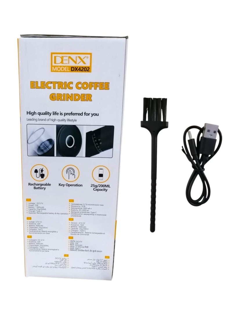 دينكس مطحنة قهوة كهربائية محمولة قابلة لإعادة الشحن بقوة 13 وات، لون أسود، بمنفذ USB-C - Image 4