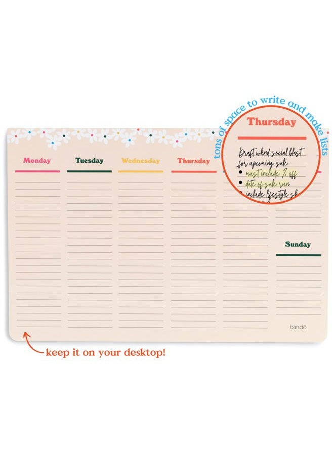 ban.do Week-to-Week Desktop Notepad, Desk Calendar with 52 Undated Sheets for 1 Year of Planning, Daisies (Mega) - Image 3