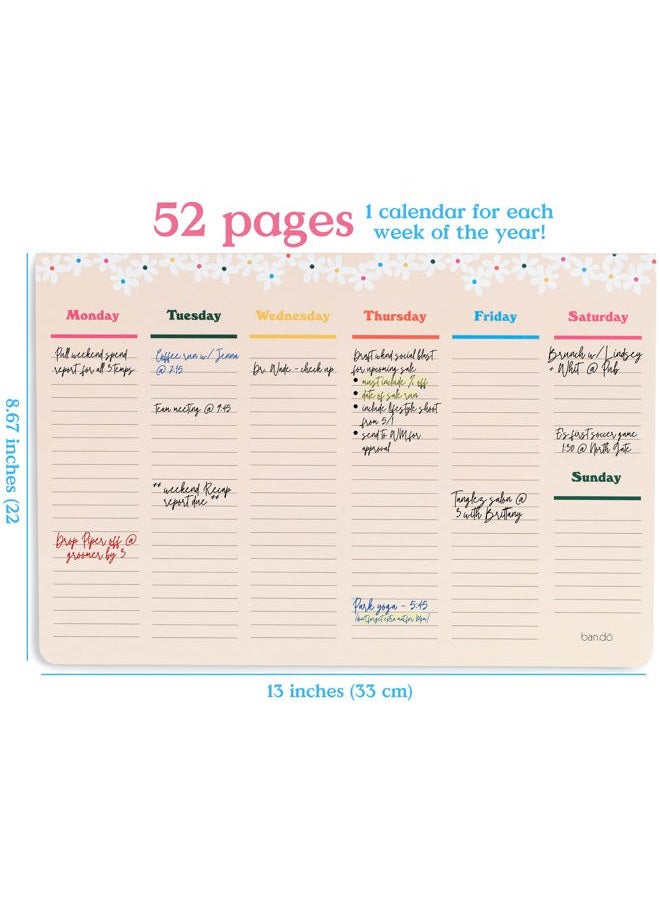 ban.do Week-to-Week Desktop Notepad, Desk Calendar with 52 Undated Sheets for 1 Year of Planning, Daisies (Mega) - Image 2