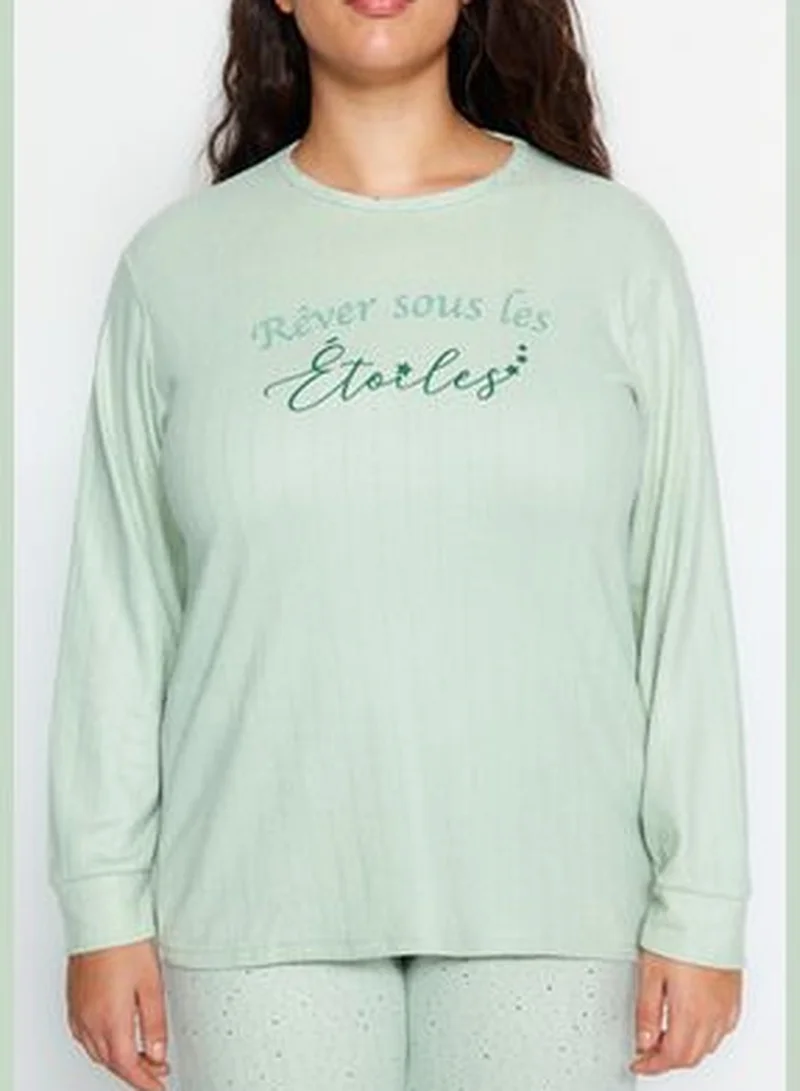 trendyol Mint Crew Neck Knitted Pajamas Set TBBAW24AI00047
