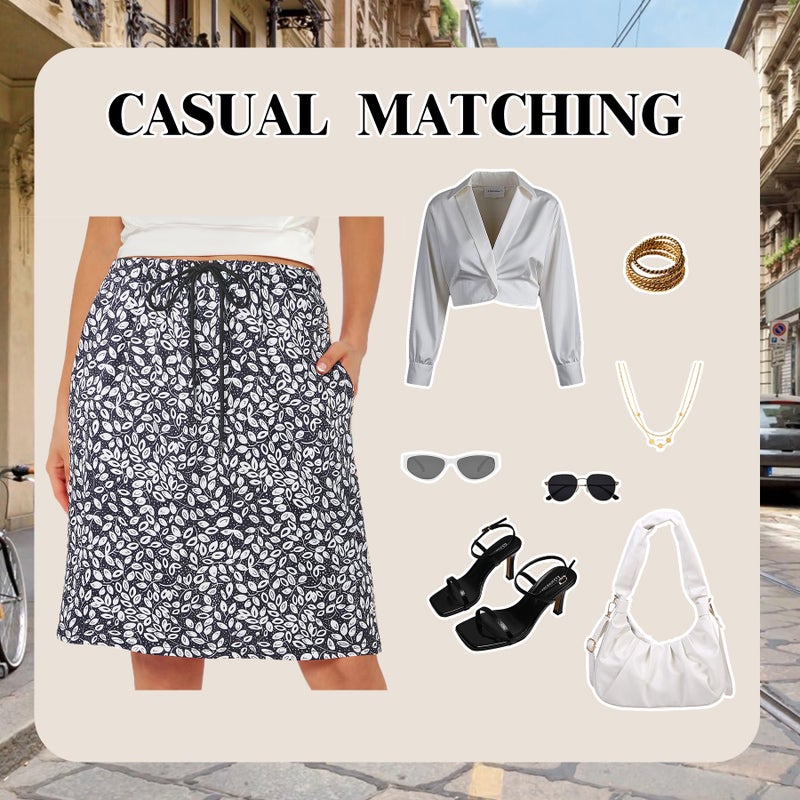 Zando Floral Plus Size Skort for Women - Dressy to Casual Athletic Skirt with Pockets, Tummy Control Tennis Golf Skort (Flowers Black, 3X-Large) - Image 5