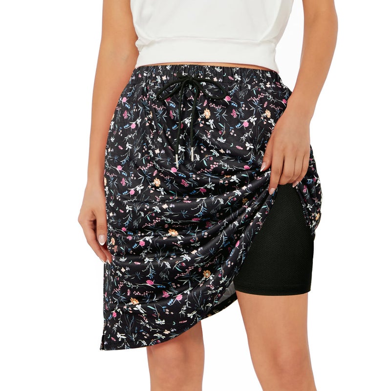 Zando Floral Plus Size Skort for Women - Dressy to Casual Athletic Skirt with Pockets, Tummy Control Tennis Golf Skort (Flowers Black, 3X-Large) - Image 1