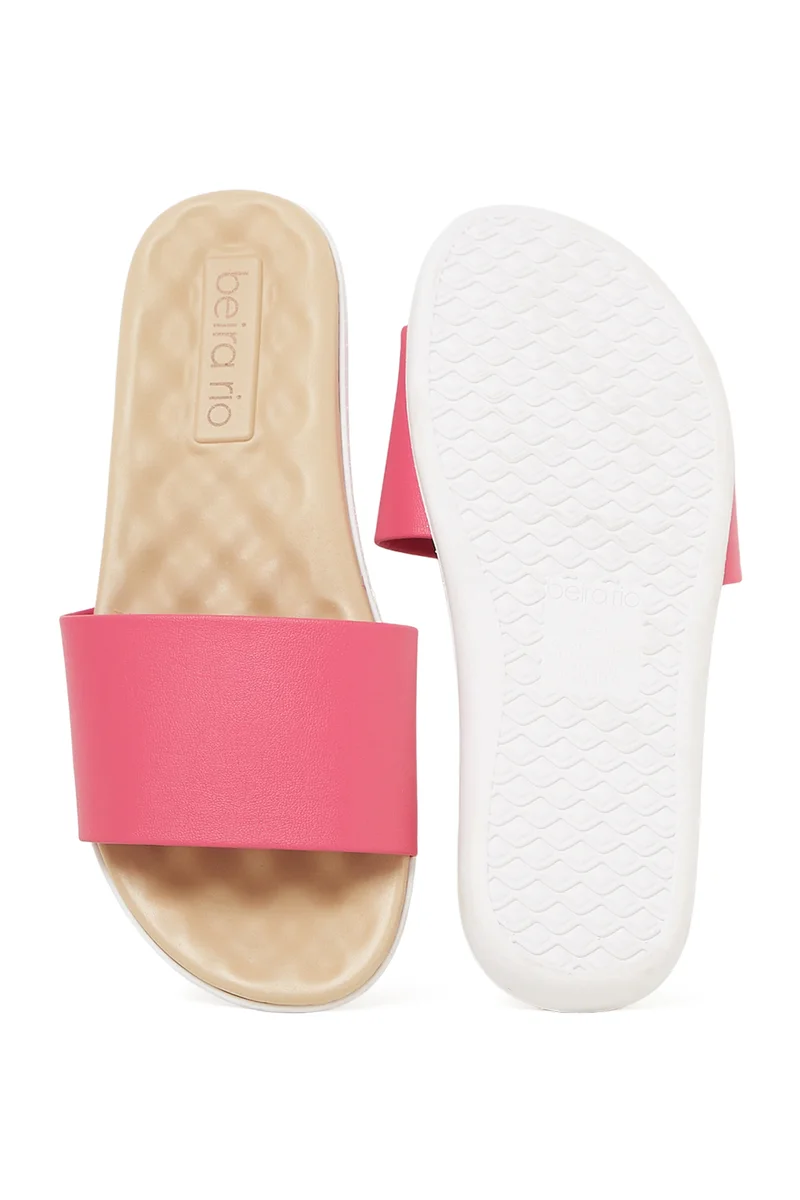 Beira Rio  BEIRA RIO Flat Sandals for Ladies – PINK Sandals with Slip On | Comfortable PU Upper & TPR Sole for Women | Best Price UAE