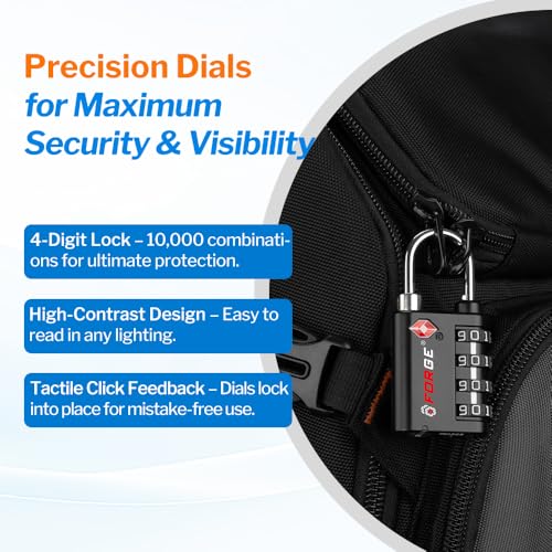 Forge Dual-Opening: Key or Combination Lock, TSA Approved Lock for Luggage, Pelican case, Travel, Gym, School,Luggage Combination Lock,Travel Bag Lock (Black 2 Pack) - Image 5