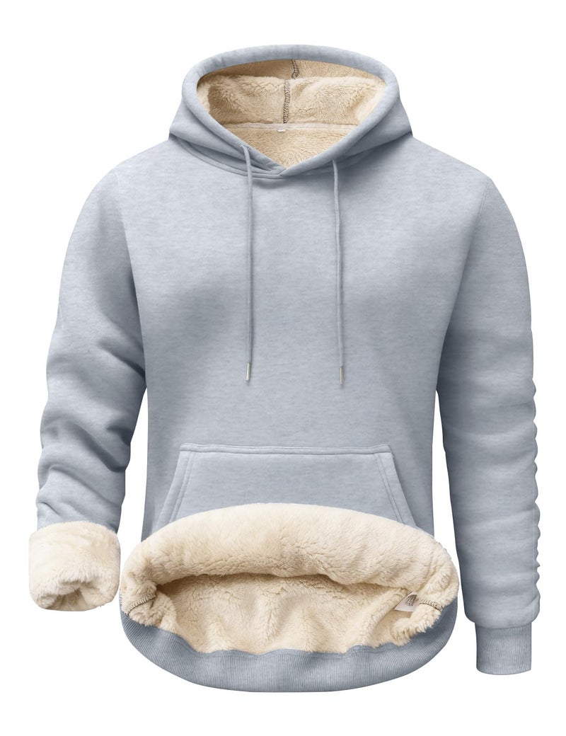 PEHMEA Men's Heavy Pullover Hoodie Sherpa Fleece Lined Thick Winter Hooded Sweatshirt for Outdoor Casual(Grey-L) - Image 1