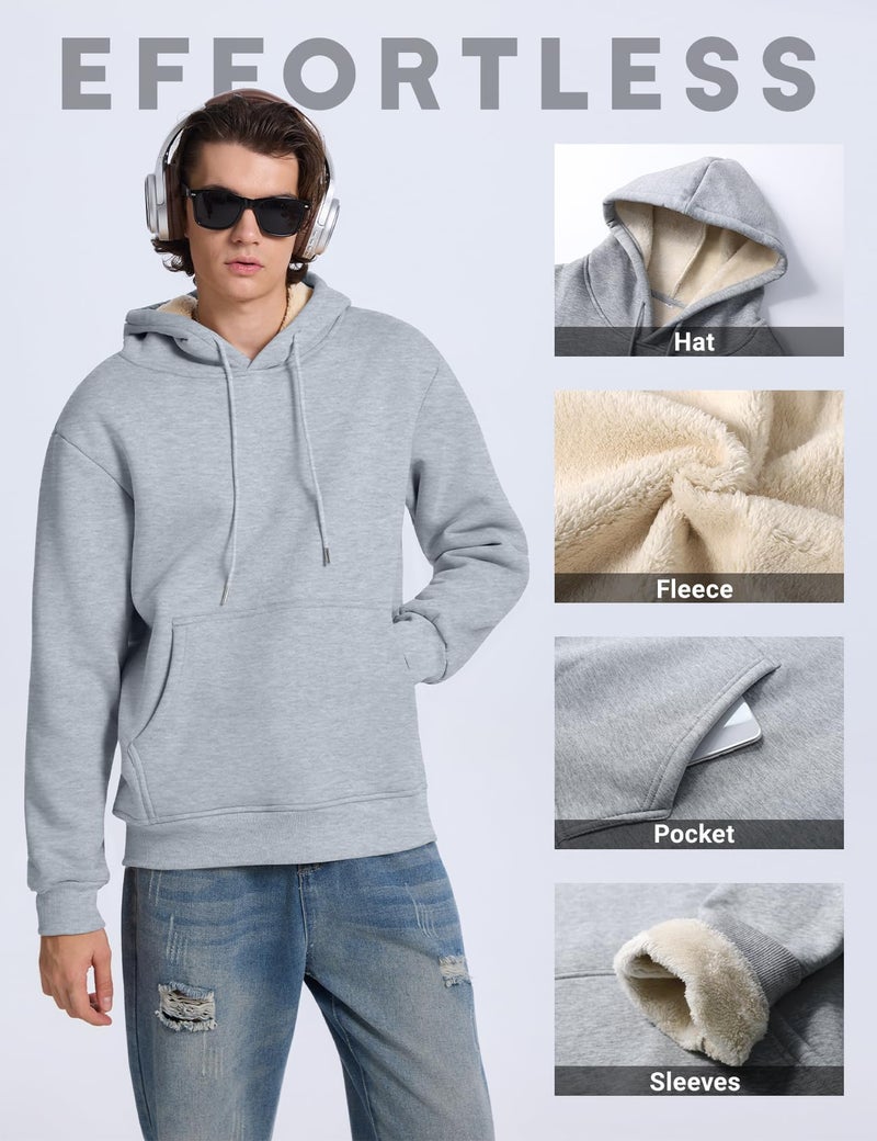 PEHMEA Men's Heavy Pullover Hoodie Sherpa Fleece Lined Thick Winter Hooded Sweatshirt for Outdoor Casual(Grey-L) - Image 5