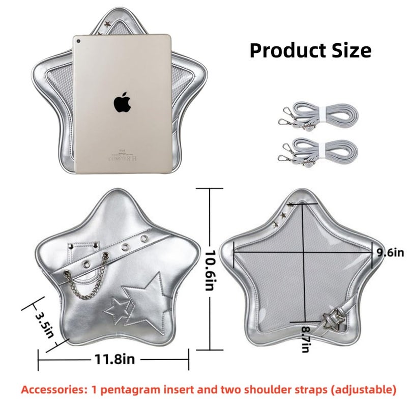 Vobomo Kawaii Ita Bag Backpack Star Pins Display Crossbody Bag with Insert Y2k Aesthetic Cute Handbag for Anime Comic Con (Silver) - Image 5